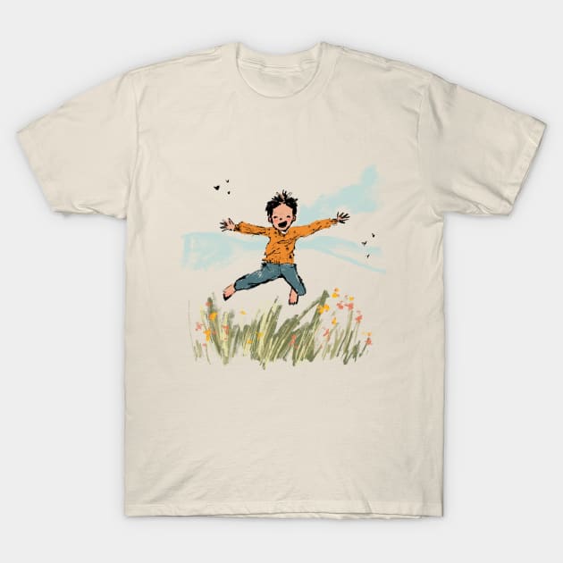 Boy with Autumn Joy T-Shirt by Shelley Johannes Art